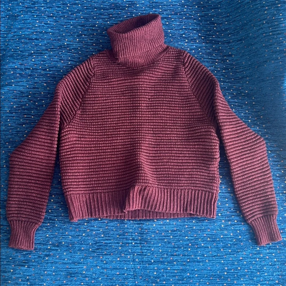 Madewell Ribbed Turtleneck Sweater - XS - Burgundy with 3 side buttons - Picture 3 of 10